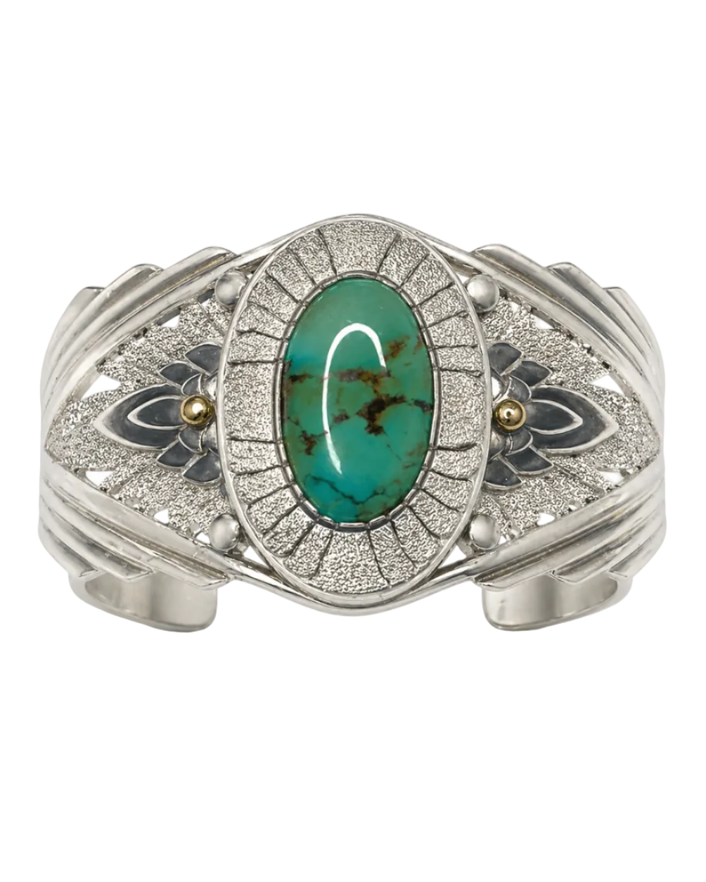 Vintage Ray Winner Sterling and 14K Gold Cuff with Kingman Turquoise - From The Andes