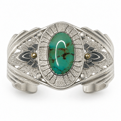 Vintage Ray Winner Sterling and 14K Gold Cuff with Kingman Turquoise - From The Andes