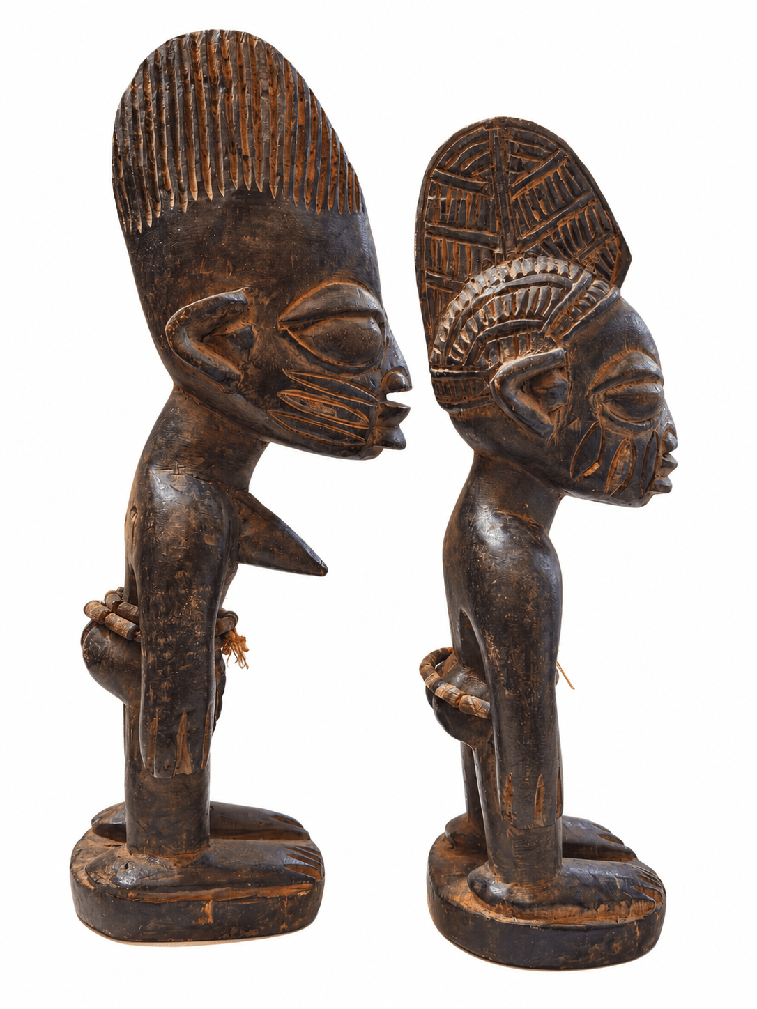 Yoruba-Style Twin Figures, Carved Wooden Pair - From The Andes