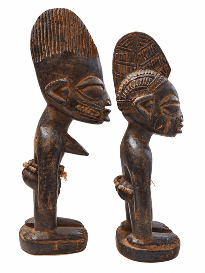 Yoruba-Style Twin Figures, Carved Wooden Pair - From The Andes
